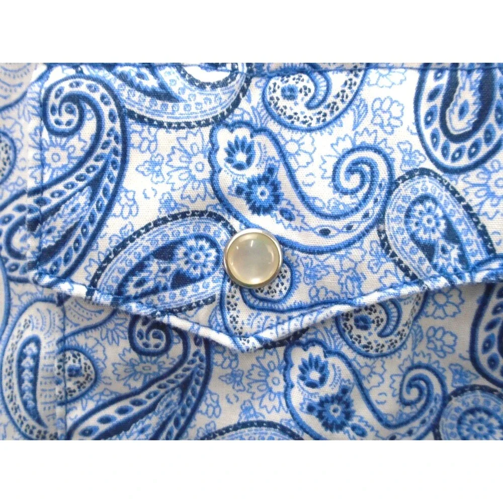 Wrangler Wrancher Western Shirt Men's XL Blue Paisley AOP Pearl Snap Long Sleeve - Picture 7 of 9